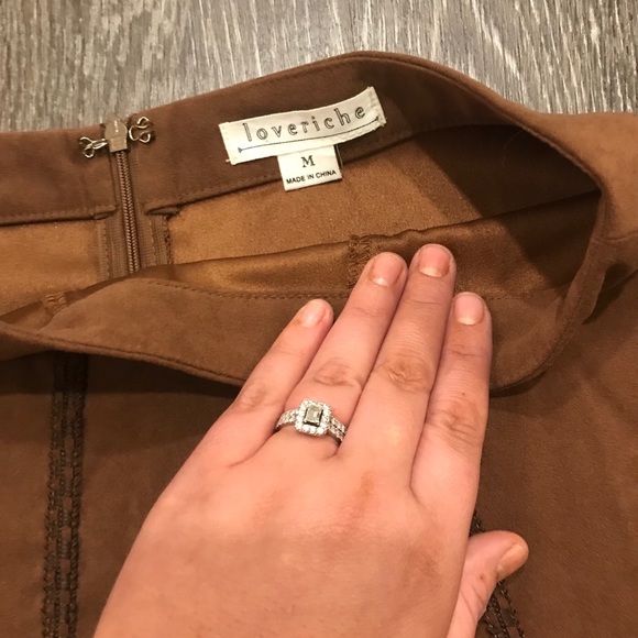 Brown High Waisted Faux Suede Skirt - Picture 5 of 5